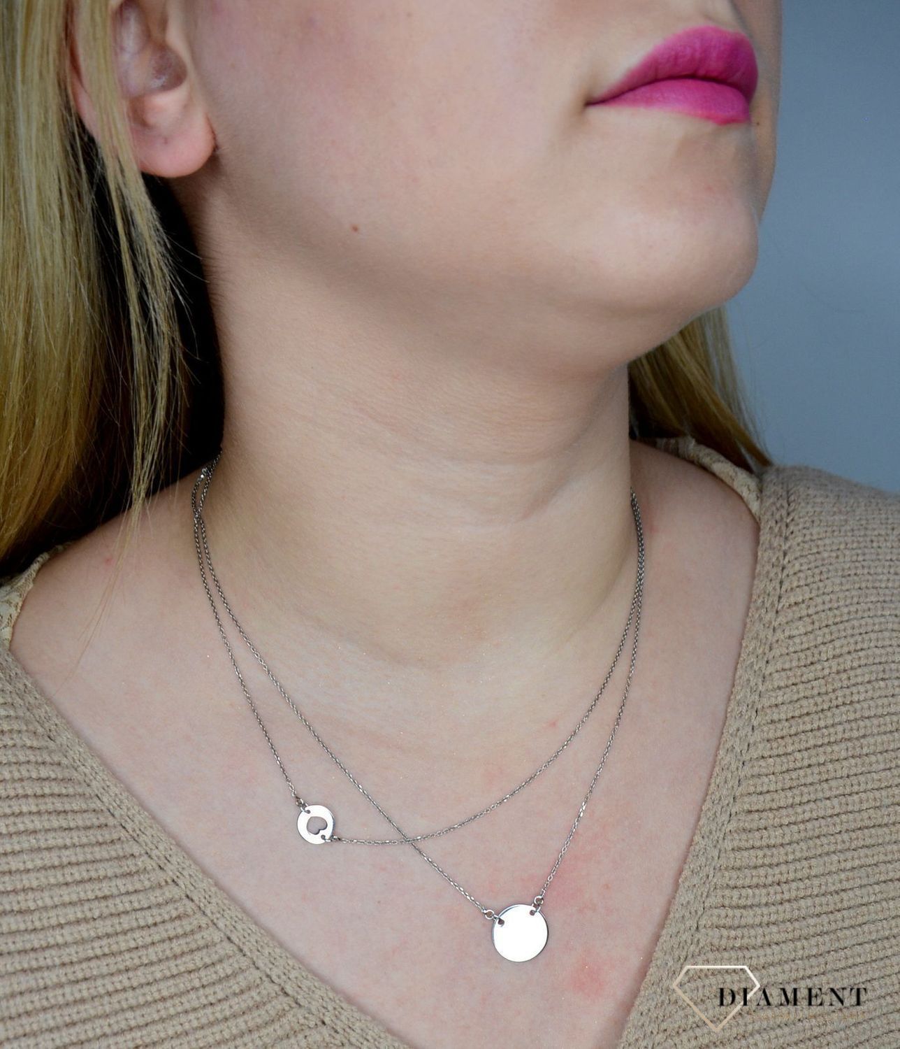 Naszyjnik srebrny Dall'Acqua podwójny z blaszkami C RM CL0015 069.jpg